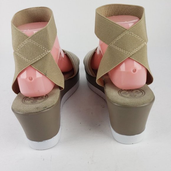 Charleston Shoe Co. Stripe Palm Wedge Sandal in Tan and White Size 10 - Picture 7 of 14